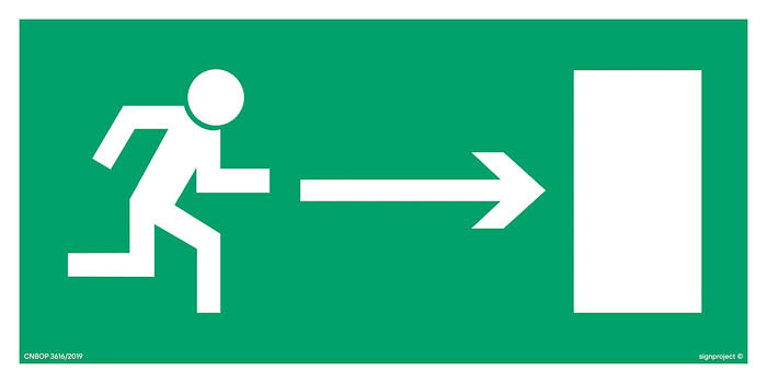 Znak - Kierunek do wyjścia drogi ewakuacyjnej w prawo AA002