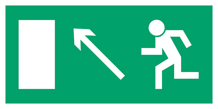 Znak - Kierunek do wyjścia drogi ewakuacyjnej w górę w prawo (znak uzupełniający) AC016