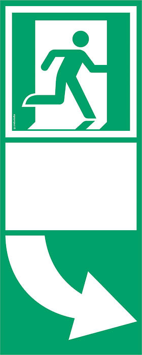 Znak - Kierunek do wyjścia drogi ewakuacyjnej w dół (znak uzupełniający) AC056