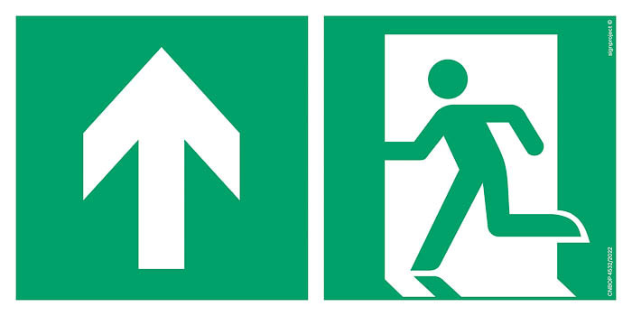 Znak - Kierunek do wyjścia ewakuacyjnego - w górę lewostronny AE090
