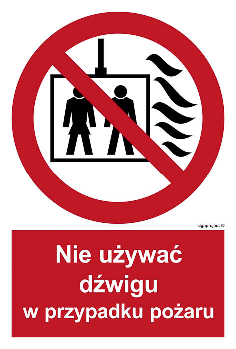 Znak - Nie używać dźwigu w przypadku pożaru BB020