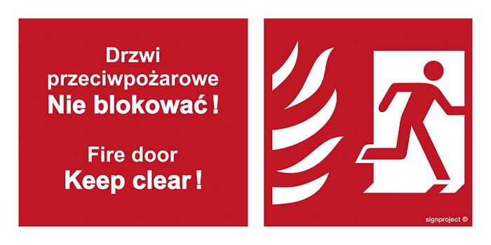 Drzwi przeciwpożarowe, Nie blokować ! Fire door, Keep clear ! prawostronne BC049