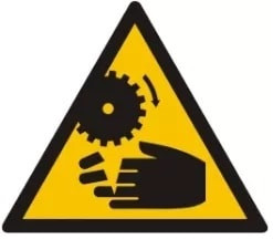 Znak - Ostrzeżenie przed możliwością obcięcia palców przez wirujące elementy GE021