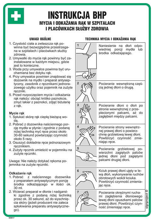 Instrukcja BHP mycia i odkażania rąk w szpitalach i placówkach służby zdrowia DD017