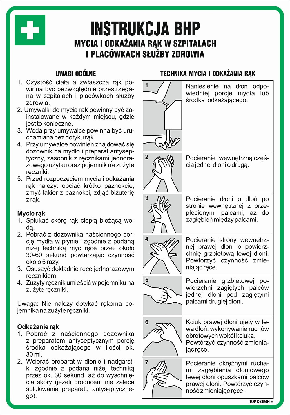 Znak Instrukcja BHP mycia i odkażania rąk w szpitalach i placówkach służby zdrowia DD017DNHN