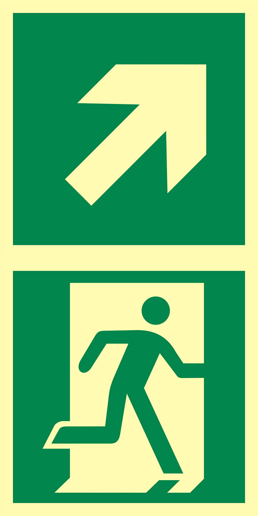 Znak - Kierunek do drzwi ewakuacyjnych w prawo w górę EB039