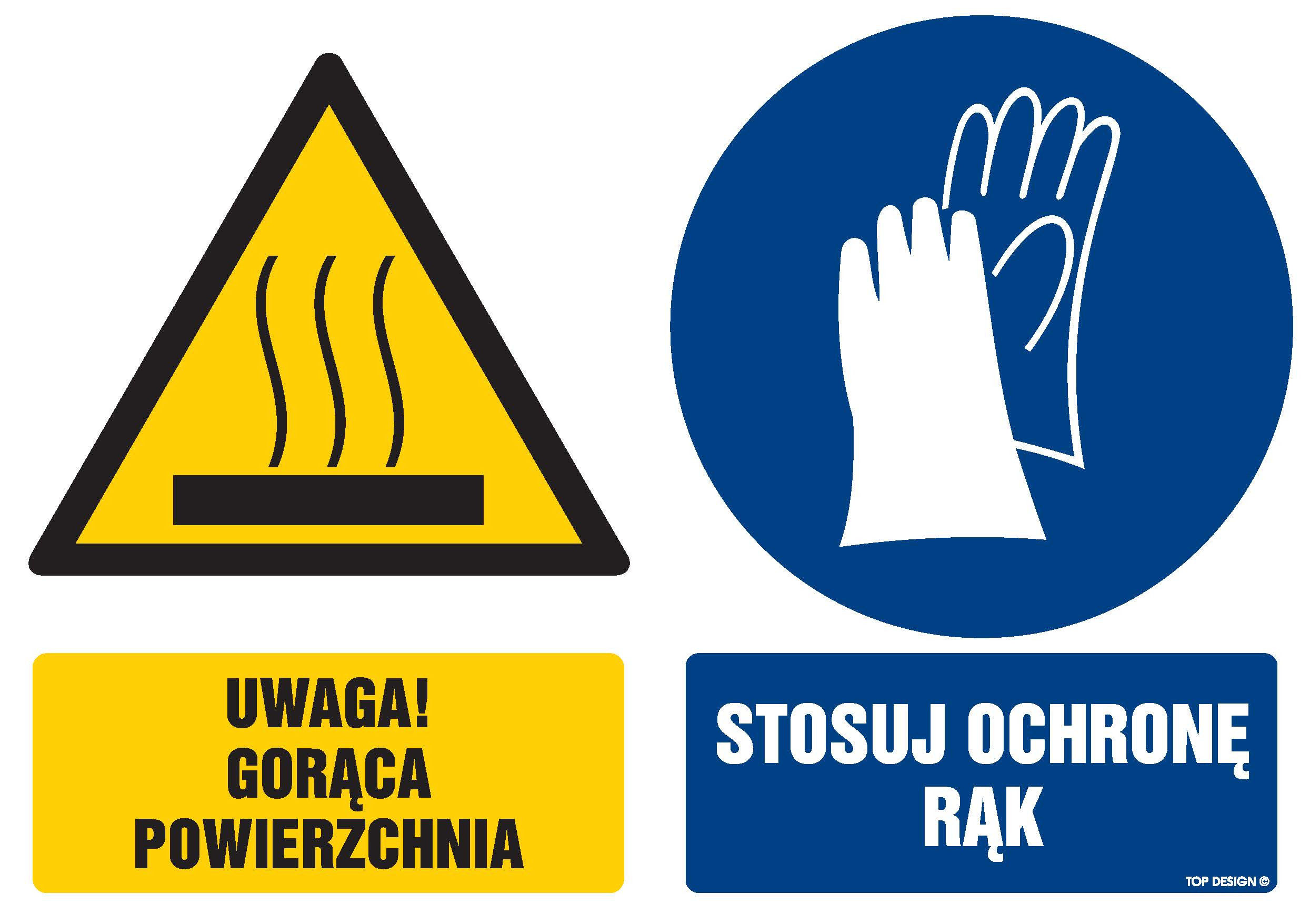 Znak - Uwaga gorąca powierzchnia Stosuj ochronę rąk GM104