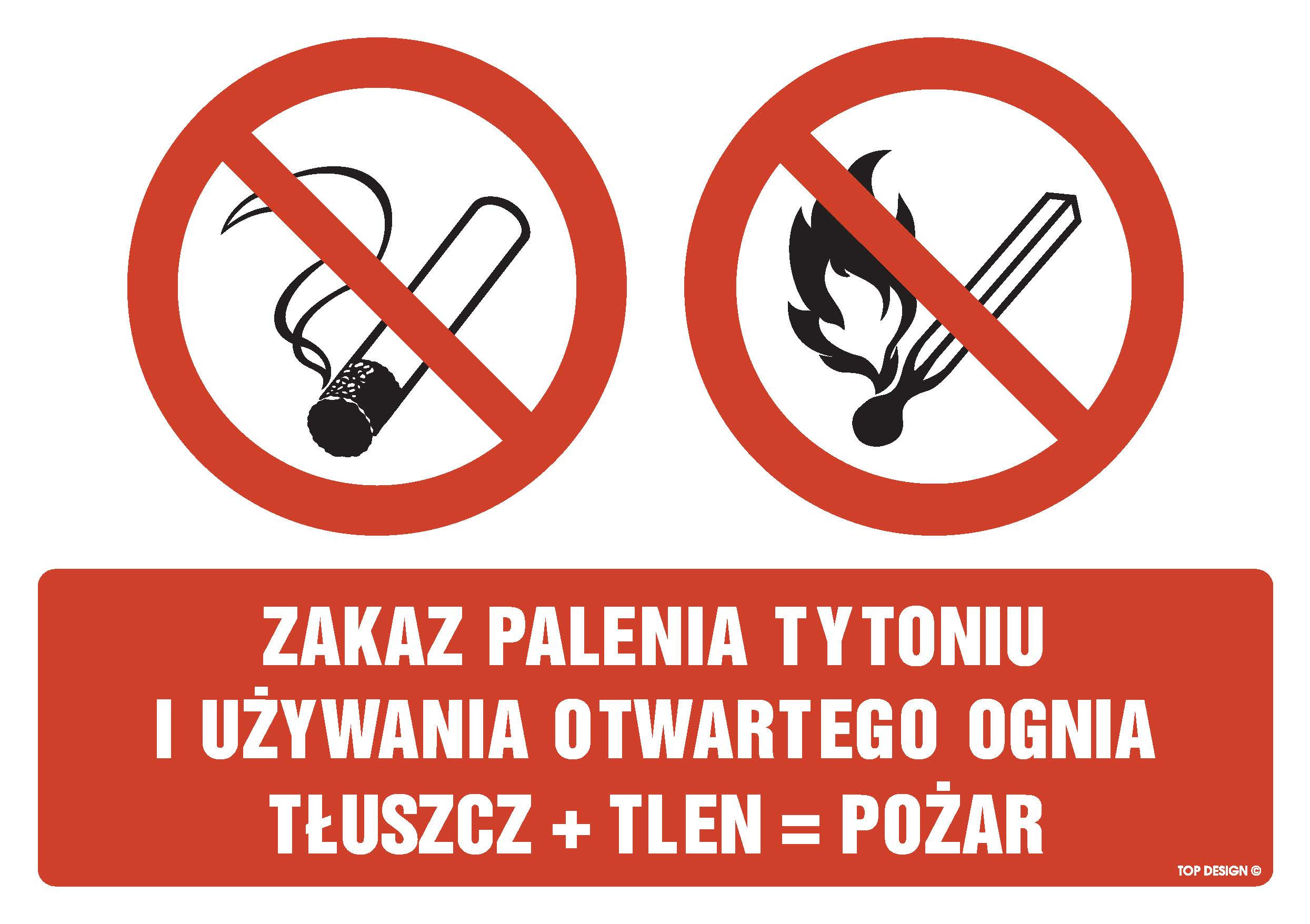 Znak - Zakaz palenia tytoniu i używania otwartego ognia tłuszcz + tlen = pożar GM500