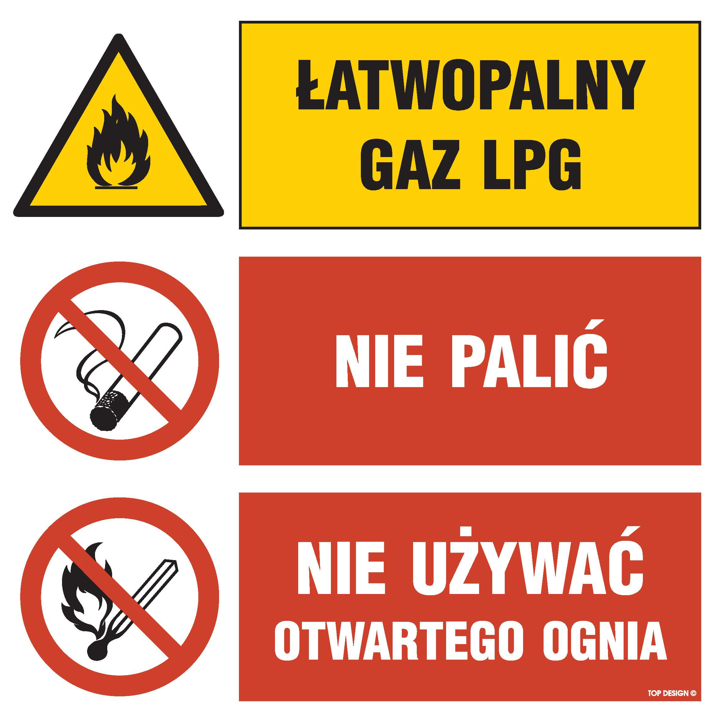 Znak - Łatwopalny gaz LPG Nie palić Nie używać otwartego ognia GN202