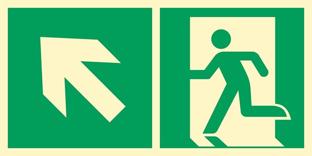 Znak Kierunek do wyjścia ewakuacyjnego w górę w lewo (piktogram na lampę) AE091CEFN/L