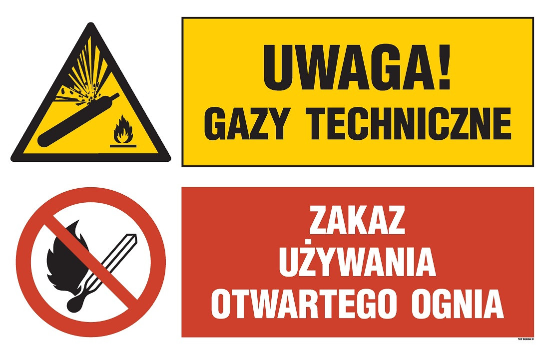 Znak - Uwaga! gazy techniczne, Zakaz używania otwartego ognia OI038