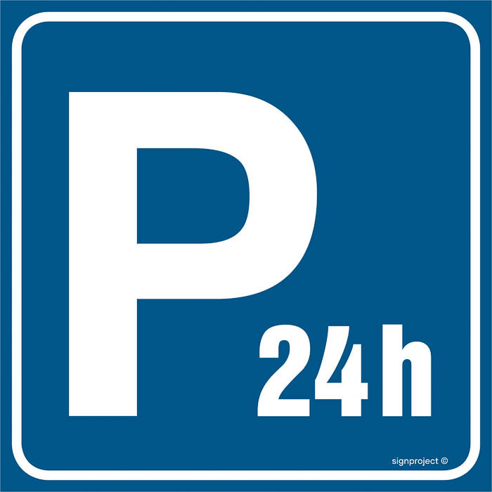Znak - Parking strzeżony - czynny całą dobę RA118