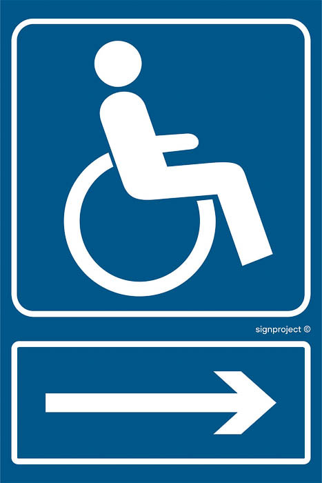 Znak - Kierunek drogi dla niepełnosprawnych /w prawo/ RB028