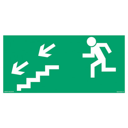 Znak - Kierunek do wyjścia drogi ewakuacyjnej schodami w dół w lewo AA005