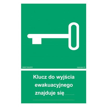 Znak, piktogram - Klucz do wyjścia ewakuacyjnego znajduje się w AB001