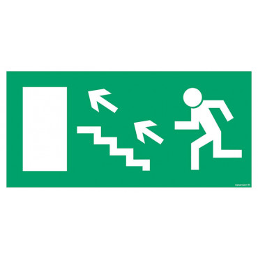 Znak - Kierunek do wyjścia drogi ewakuacyjnej schodami w dół w lewo (znak uzupełniający) AC019