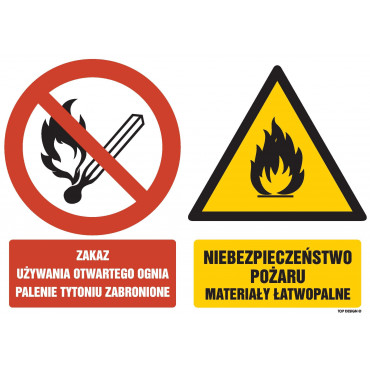 Znak - Zakaz używania otwartego ognia palenie tytoniu zabronione Niebezpieczeństwo pożaru materiały łatwopa GM001