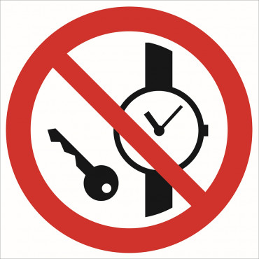 Znak - Zakaz wstępu z przedmiotami metalowymi i zegarkami GP008